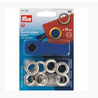 Die Ansicht zeigt silber farbene Oesen in 14mm Durchmesser und silberne Scheiben