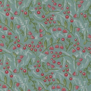 patchworkstoff merrymaking winter berries floral vintage blue