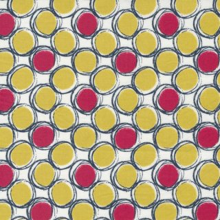 baumwollstoffe feur patchwork und bekleidung the lookout rockpool picnic dot large dot circles geometric maize raspberry