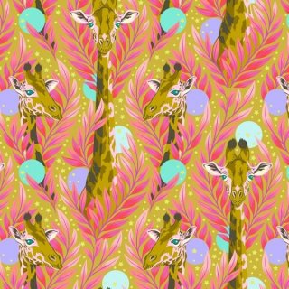 Patchworkstoff Giraffen im Blätterwald grün-pink-lila