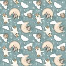 baumwollstoffe patchwork bekleidung dream big little one mond sterne wolken waschbaer igel fuchs blau