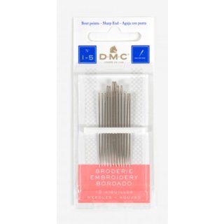 Das Bild zeigt die Naehnadelpackung von DMC Nr.1-5 mit 12 Sticknadeln.