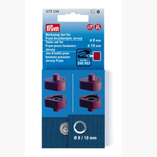 Die Ansicht zeigt die Verpackung fuer das Werkzeug-Set Jersey Druckknoepfe fuer 8mm und 10mm Durchmesser