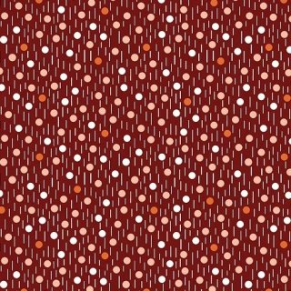 Baumwollstoff dunkelrot mit kleinen Punkten und Strichen in natur, rosa und orange