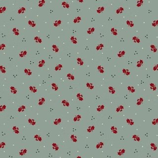 Baumwollstoff hellblau mit kleinem Blütenmuster in rot