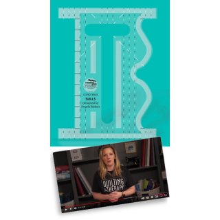 Das Bild zeigt das rutschfeste Non-Slip Quilting Tool SID-LS (Low Shank) von Angela Walters fuer Creative Grids. Die linke Seite dieses Lineals ist die gerade Fuehrungsseite und rechts ist die gewellte Fuehrung.