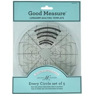 Das Bild zeigt das fuenf- teilige Every Circle Template Set High Shank Ruler. Es sind fuenf unterschiedlich große Kunststoffringe erkennbar in der Verpackung.