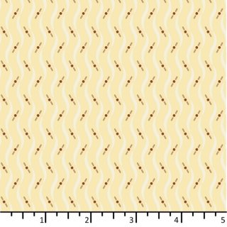 Das Bild zeigt den ecrufarbenen Baumwollstoff mit Wellenmotiv in beige und braun.