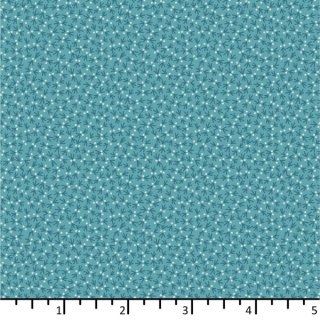 Das Bild zeigt den mittelblauen Baumwollstoff mit Puenktchenmotiv in dunkelblau.