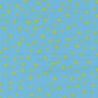 Das Bild zeigt den hellblauen Baumwollstoff aus der Westfalenstoffserie Junge Linie mit lindgruenen Sternen.
