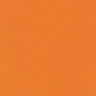 Das Bild zeigt den orangenen Baumwollstoff aus der Westfalenstoffserie Junge Linie mit gelben Puenktchen.