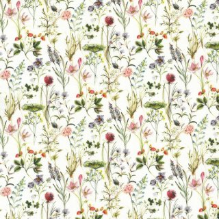 Das Bild zeigt einen Baumwollstoff  für Patchwork und Bekleidung aus der Serie Florenz von Westfalenstoffe mit einer bunten Blumenwiese.