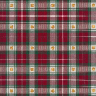 Das Bild zeigt den rot-gruen-beige karierten Webstoff aus der Serie Trondheim von Westfalenstoffe mit einem gelben Stern in jeder beigefarbenen Karomitte.