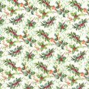 Das Bild zeigt kleine Rotkehlchen zwischen gruenen...