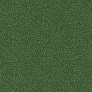 Das Bild zeigt den gruenen Baumwollstoff mit kleinen weissen unregelmaessigen Punkten.
