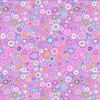 Das Bild zeigt den Patchworkstoff  Paperweight lavender. Es sind bunte Flecken, Art Glassplitter, auf lila Untergrund.