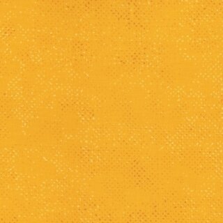 Das Bild zeigt den Baumwollstoff  Spotted in buttercup. Es ist ein sonnengelber Stoff mit zarten gedruckten Sprickeln.