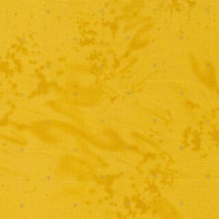 Das Bild zeigt den gelb marmorierten Baumwollstoff mit  zarten Golddruck Puenktchen.