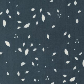 Das Bild zeigt einen schwarzen Baumwollstoff mit weissen Blaettern.