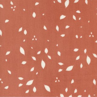 Das Bild zeigt einen Baumwollstoff in cognac-braun mit weissen Blaettern.