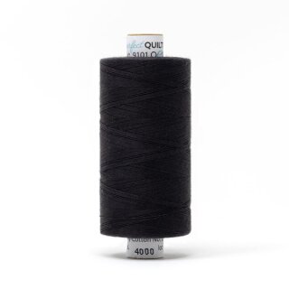 Das Bild zeigt das schwarze Perfect Quilting Thread mit der Farbnummer 4000. Der Konen Kern besteht aus Pappe und die Garnrolle steht senkrecht.