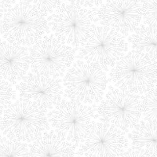 Das Bild zeigt den weissen Baumwollstoff mit einem weissen aufgedruckten Pusteblumen.