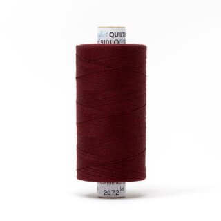 Das Bild zeigt das burgundifarbene Perfect Quilting Thread mit der Farbnummer 2072. Der Konen Kern besteht aus Pappe und die Garnrolle steht senkrecht.