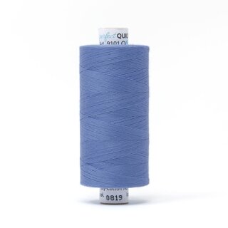 Das Bild zeigt das 30-s-blaufarbenes Perfect Quilting Thread mit der Farbnummer 0819. Der Konen Kern besteht aus Pappe und die Garnrolle steht senkrecht.