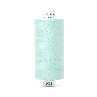 Das Bild zeigt das aqua-hellfarbenes Perfect Quilting Thread mit der Farbnummer 1616. Der Konen Kern besteht aus Pappe und die Garnrolle steht senkrecht.