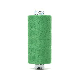 Das Bild zeigt das kelly-gruenfarbenes Perfect Quilting Thread mit der Farbnummer 1620. Der Konen Kern besteht aus Pappe und die Garnrolle steht senkrecht.