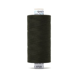 Das Bild zeigt das espressofarbenes Perfect Quilting Thread mit der Farbnummer 0719. Der Konen Kern besteht aus Pappe und die Garnrolle steht senkrecht.