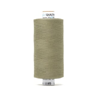 Das Bild zeigt das oliv-hellfarbenes Perfect Quilting Thread mit der Farbnummer 1185. Der Konen Kern besteht aus Pappe und die Garnrolle steht senkrecht.