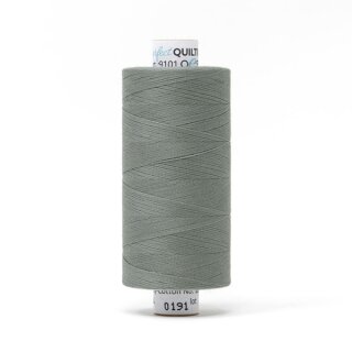 Das Bild zeigt das steelfarbenes Perfect Quilting Thread mit der Farbnummer 0191. Der Konen Kern besteht aus Pappe und die Garnrolle steht senkrecht.