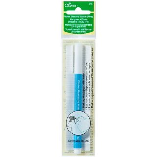 Das Bild zeigt den blau zeichnenden wasserloeschenden Markierstift von Clover in seiner Folienverpackung.