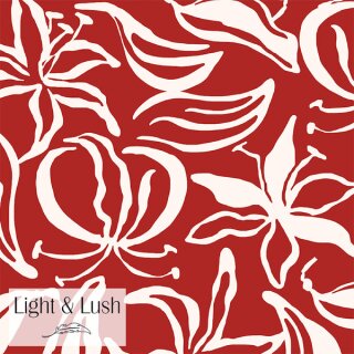 Die Ansicht zeigt einen weich fliessenden rot beige gemusterten Viscosestoff mit grossen Flaechen.