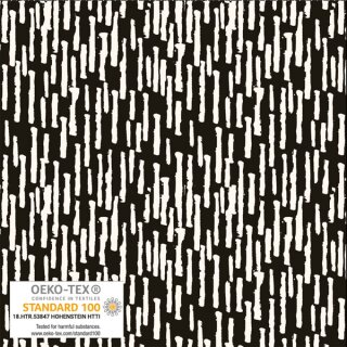 Die Ansicht zeigt einen weich fliessenden schwarz weiss gemusterten Viscosestoff.