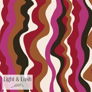 Die Ansicht zeigt einen weich fliessenden pink, braun, beige, rot, cognac gemusterten Viscosestoff.