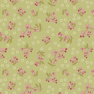 Baumwollstoff grün mit kleinem Blumenmuster in rosa und weiß
