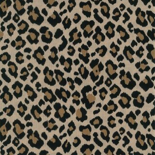 Das Bild zeigt den Baumwollstoff Leo Print in beige schwarz von Kokka.