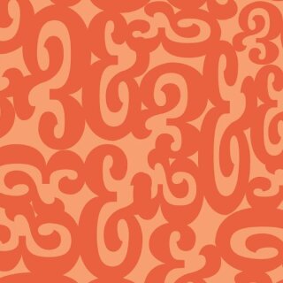 Das Bild zeigt den Patchworkstoff  Ampersand in ember aus der Serie Ampersand. Es ist ein orangefarbener Patchworkstoff mit geschwungenen Spiralen in Form des "&" Typographen und abstrakten Ornamenten auf apricotfarbenen Hintergrund.