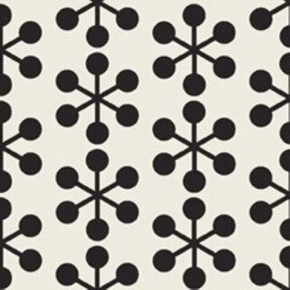 Das Bild zeigt den Patchworkstoff  Asterisk in newspaper Ampersand. Grafischer Patchworkstoff in schwarz und creme mit regelmaessig angeordneten sternfoermigen Motiven und geometrischen Mustern.